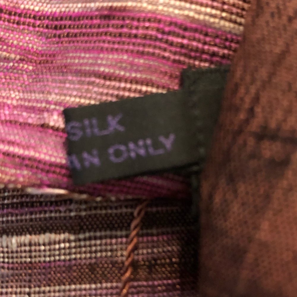 💯% Silk Jolie Femme Pink, Ivory, & Brown Fringed Scarf/Wrap - Picture 6 of 10
